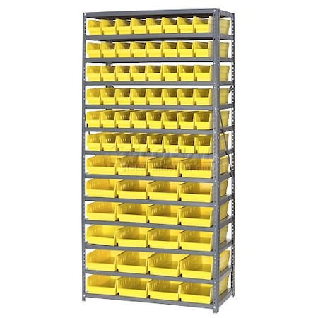 Global Industrial Steel Shelving, Total 72 4inH Plastic Shelf Bins Yellow, 36x18x72-13 Shelves 603446YL